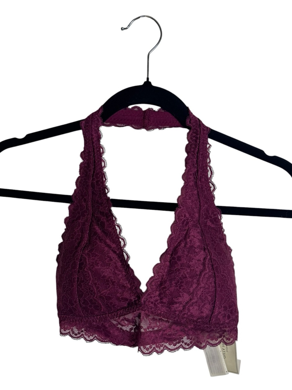 NWT Gilly Hicks Burgundy Floral Lace Halter Bralette Size Small Plum